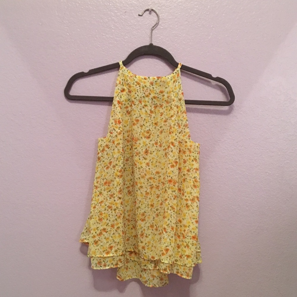ZARA Basic floral yellow tank top